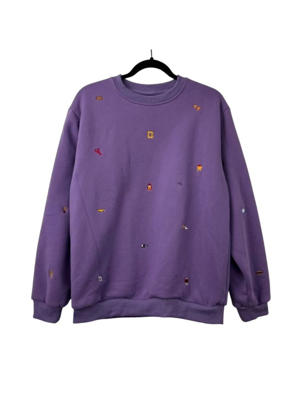 Mojo Provo Embroidered Friends Charms Crew Sweatshirt Unisex Size Medium Purple - Picture 3 of 13